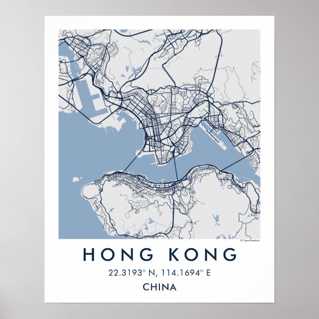 Custom City Map Hong Kong China Wall Art Poster (Frente)