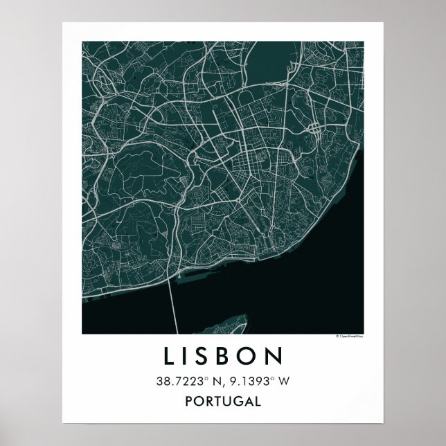 Custom City Map Lisbon Portugal Wall Art Poster (Frente)