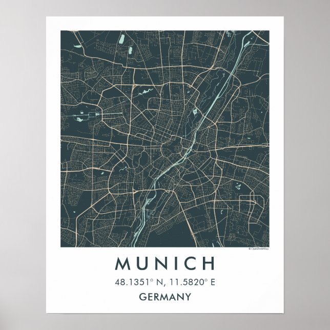 Custom City Map Munich Germany Wall Art Poster (Frente)