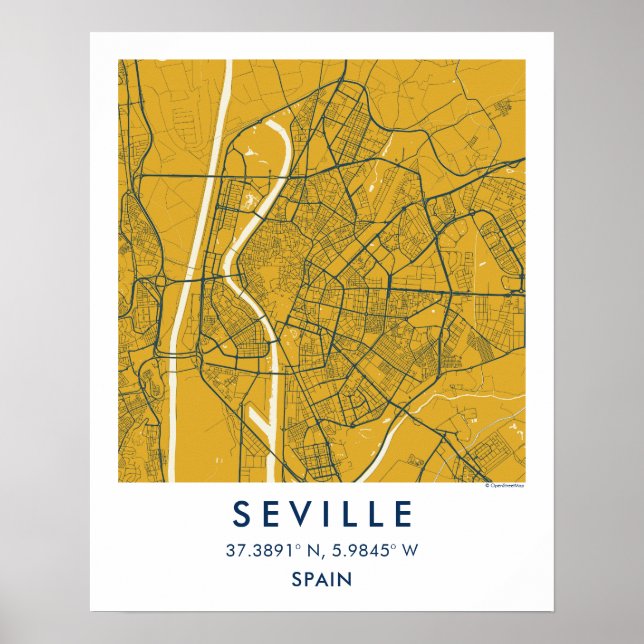 Custom City Map Seville Spain Wall Art Poster (Frente)