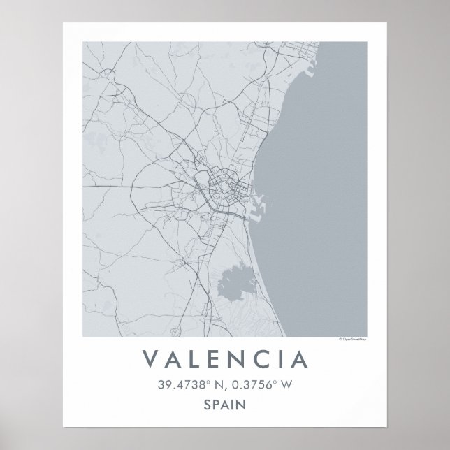 Custom City Map Valencia Spain Wall Art Poster (Frente)