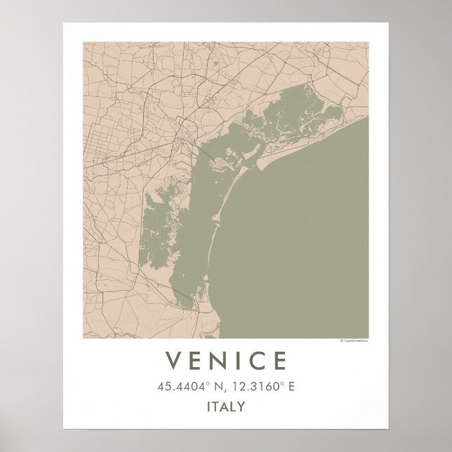 Custom City Map Venice Italy Wall Art Poster (Frente)