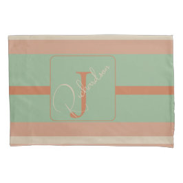 Custom Coral Sage Stripe Monogram Boho Pastel Chi