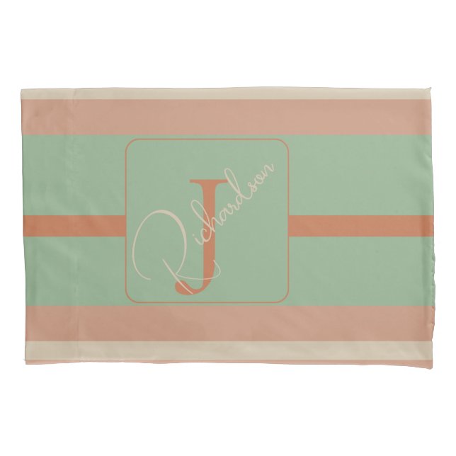 Custom Coral Sage Stripe Monogram Boho Pastel Chi (Frente)
