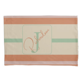 Custom Coral Sage Stripe Monogram Boho Pastel Chi