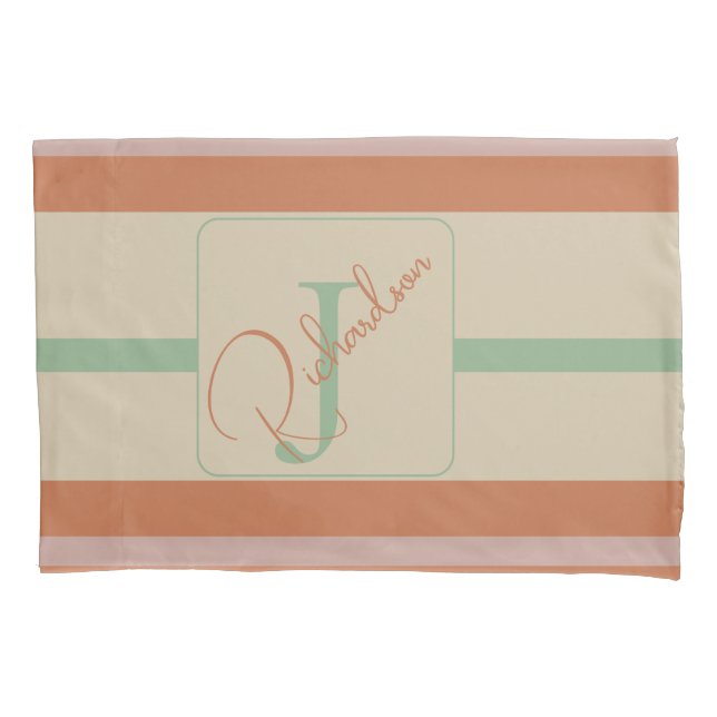 Custom Coral Sage Stripe Monogram Boho Pastel Chi (Frente)