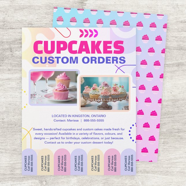 Custom Cupcakes and Cakes Tear Offs Flyer Template (Criador carregado)