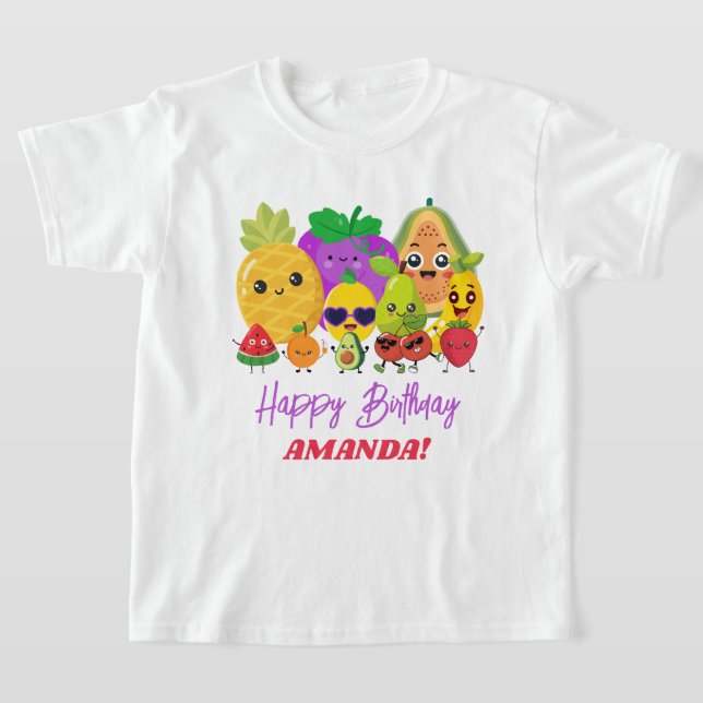 Custom Cute Fruit Happy Birthday Kids T-Shirt (Postura )
