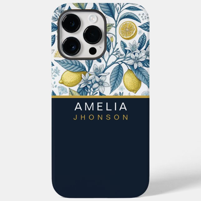 Custom Elegant Mediterranean Lemon Botanical Navy (Verso)