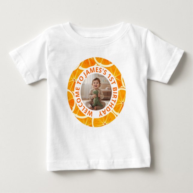 Custom First Birthday T-Shirt with Photo (Frente)