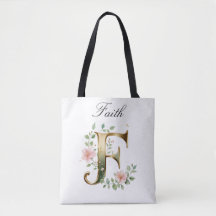 Custom Gold Floral Letter F All-Over Print Tote