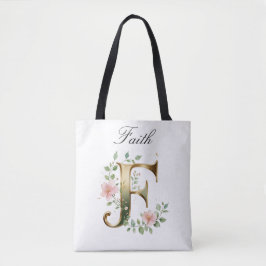 Custom Gold Floral Letter F All-Over Print Tote
