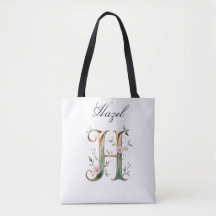 Custom Gold Floral Letter H All-Over Print Tote
