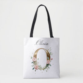 Custom Gold Floral Letter O All-Over Print Tote