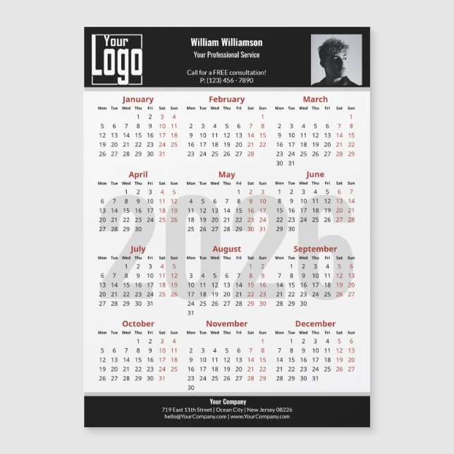 Custom Image Logo Black White 2026 Calendar Magnet (Frente)