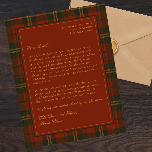 Custom Letter from Santa for Kids Christmas Plaid (Criador carregado)