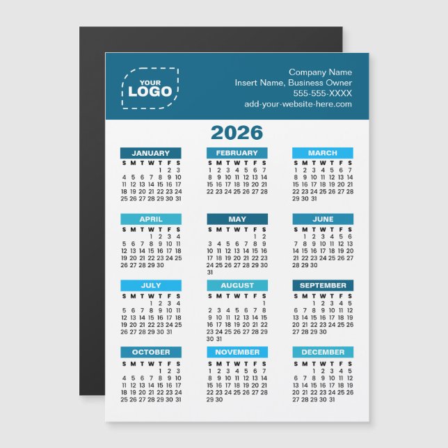 Custom Logo 2026 Calendar Business Magnet (Frente/Verso)