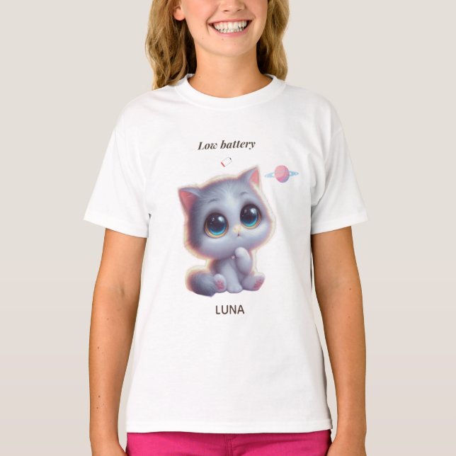 Custom Low Battery Cat T-Shirt (Frente)