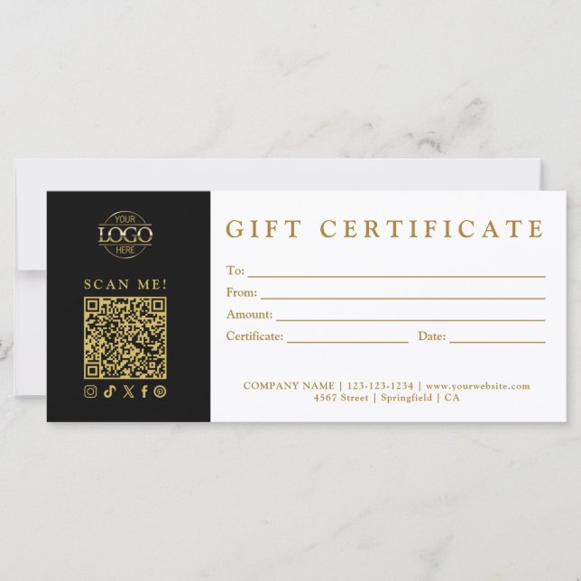 Custom Modern Minimalist Business Gift Certificate (Frente)