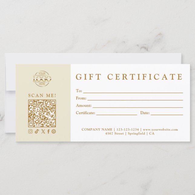 Custom Modern Minimalist Business Gift Certificate (Frente)