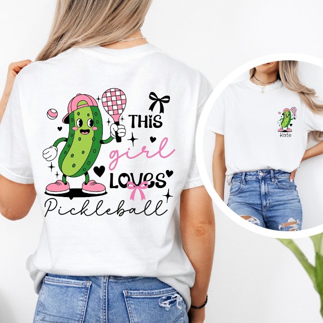 Custom Name Coquette Pickleball Girl  T-Shirt (Criador carregado)