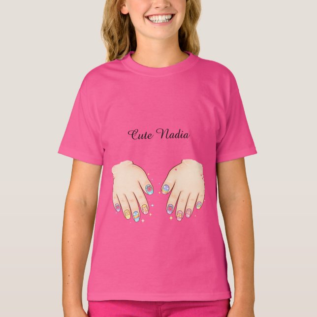 Custom Name Cute Nail Art Hands Kids T-Shirt (Frente)