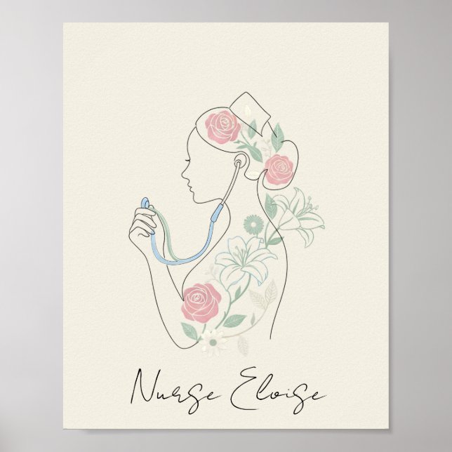 Custom Name Elegant Nurse Silhouette Poster (Frente)