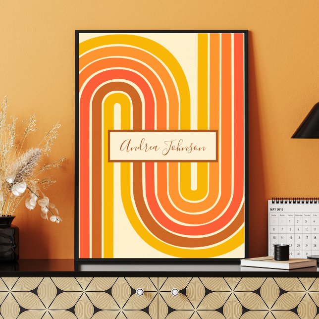 Custom Name Retro Rainbow Stripes Wall Art Poster (Criador carregado)