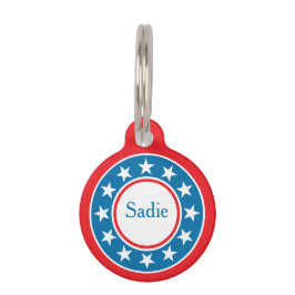 Custom Name USA Flag Stars Stripes Pet ID Tag