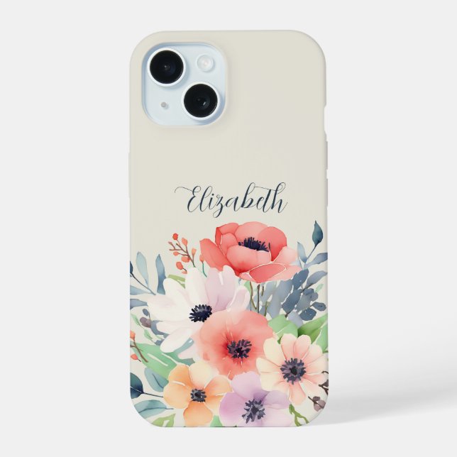 Custom Name Watercolor Floral Anemone (Verso)
