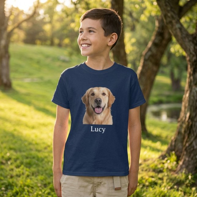 Custom Pet Face T-Shirt for Boys, Personalized Dog (Criador carregado)