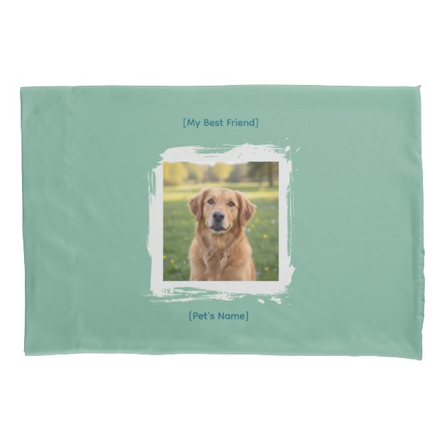 Custom Pet Photo & Name Brushstroke Bed Pillowcase (Frente)