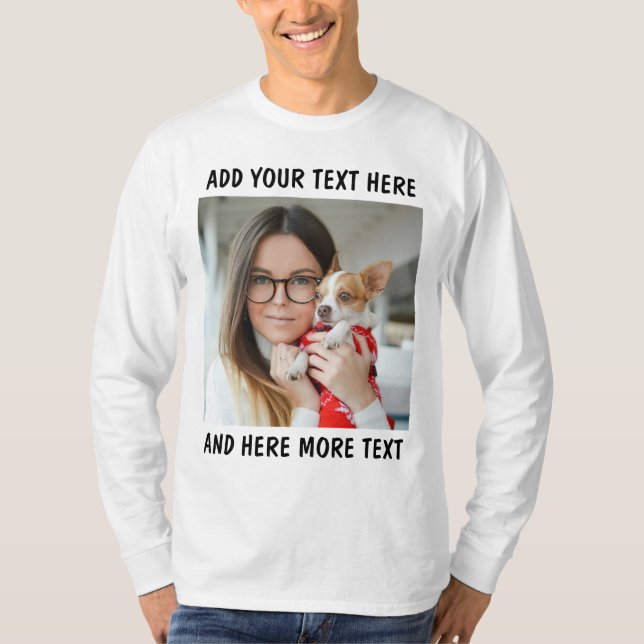 Custom Photo and Text Longsleeve White T-Shirt (Frente)