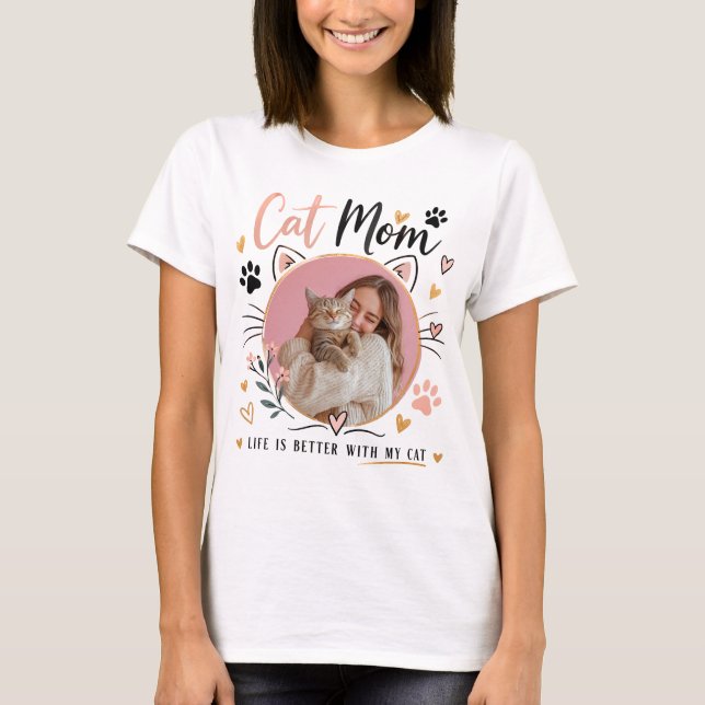 Custom Photo Cat Mom T-Shirt  (Frente)
