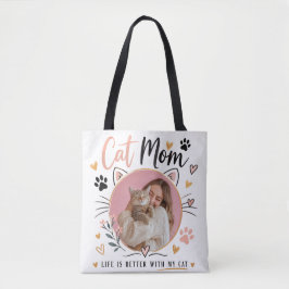 Custom Photo Cat Mom Tote Bag