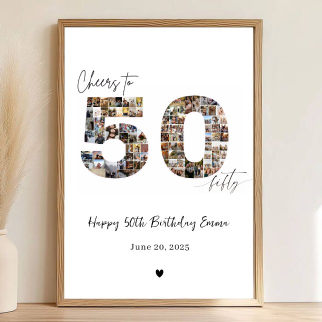 Custom Photo Collage 50th Birthday Poster Gift (Criador carregado)