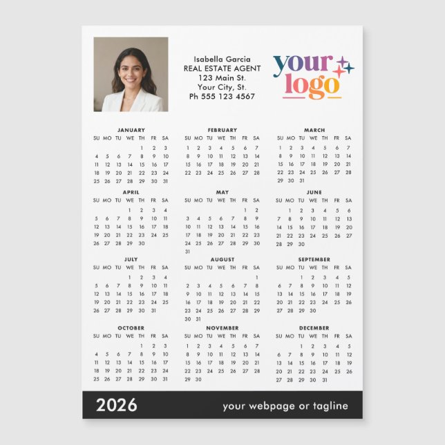 Custom Photo Logo 2026 Magnetic Calendar (Frente)