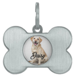 Custom Photo Pet Tag with Name – Framed Design