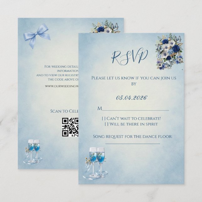 Custom QR Code Wedding RSVP Card (Frente/Verso)