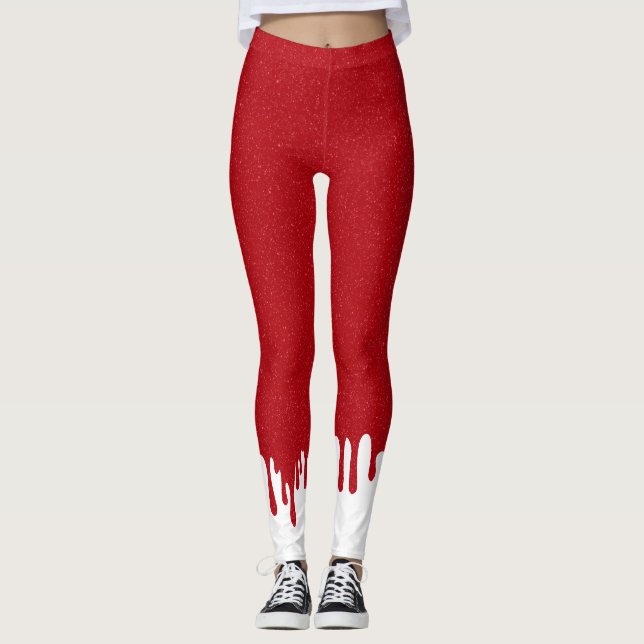 Custom Red Glitter Leggings with White Drips (Frente)