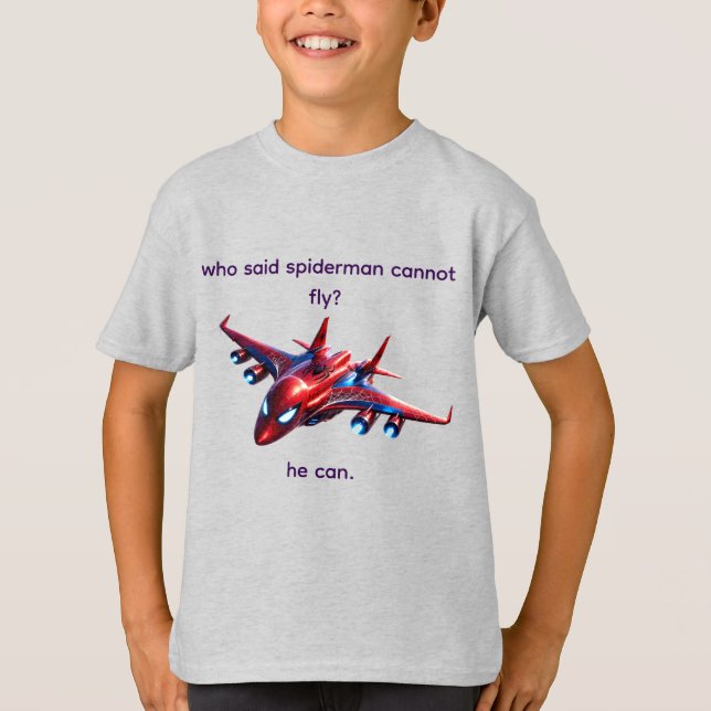 Custom Spiderman Web-Plane Kids Birthday T-Shirt (Frente)