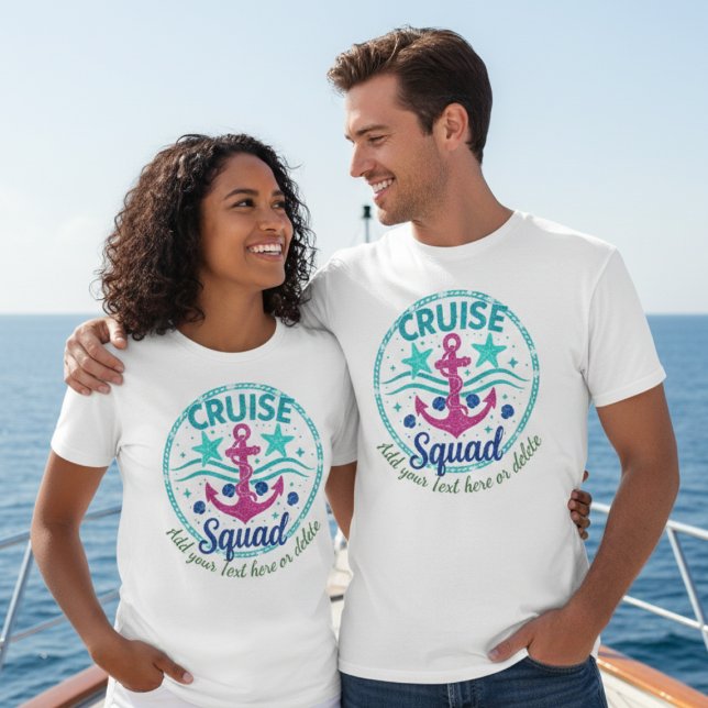 Custom Teal Cruise Squad Group Vacation T-Shirt (Criador carregado)