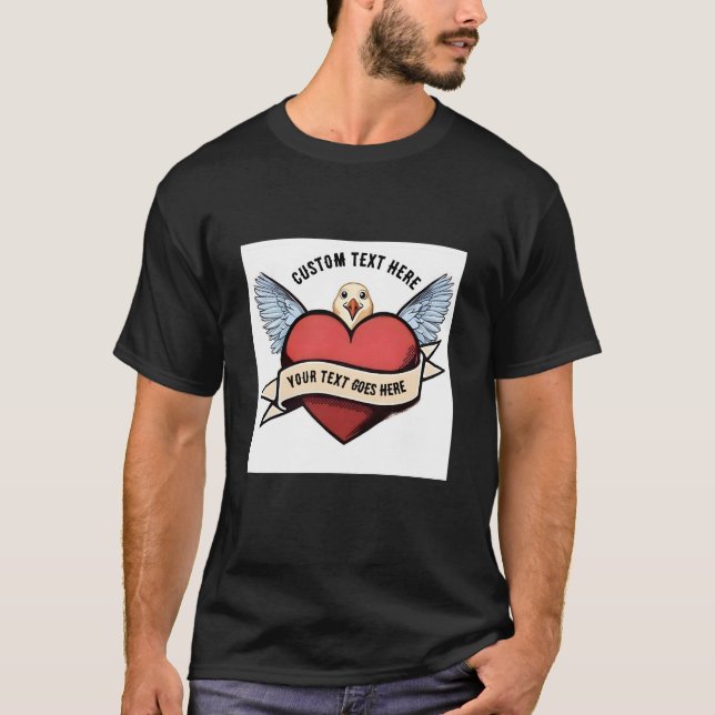 Custom Text T-Shirt | Heart Funny Seagull Tattoo (Frente)