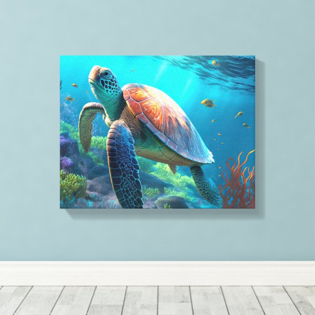 Custom Turtle Canvas Wall Art Personalized Design (Insitu(piso de madeira))