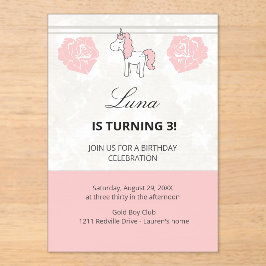 Custom Unicorn Cute Pink Birthday Party Invitation