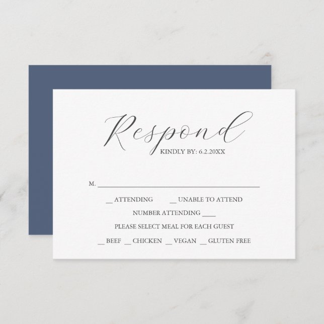 Custom Wedding RSVP Cards Navy Blue (Frente/Verso)