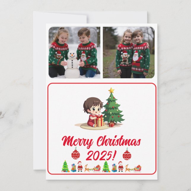 Customisable 2 Photo Traditional Christmas Card (Frente)