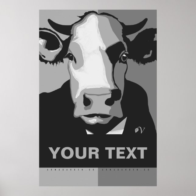 CUSTOMIZE IT Black and White Pop Art Cow Poster (Frente)