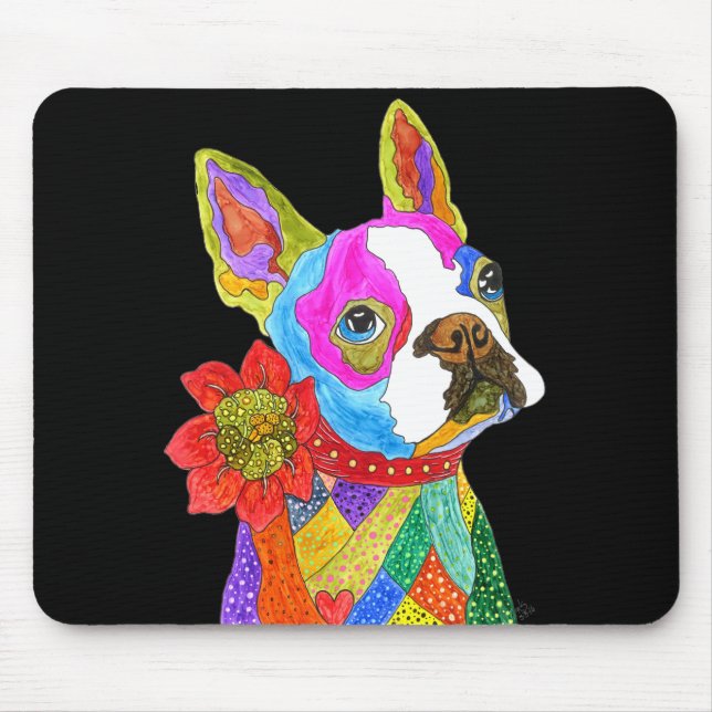 Cuta e colorida Boston Terrier Mousepad (Frente)