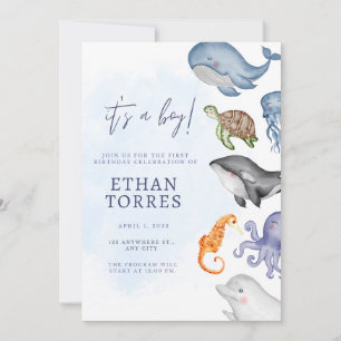 Cuta sob o convite para Chás de fraldas marítimos